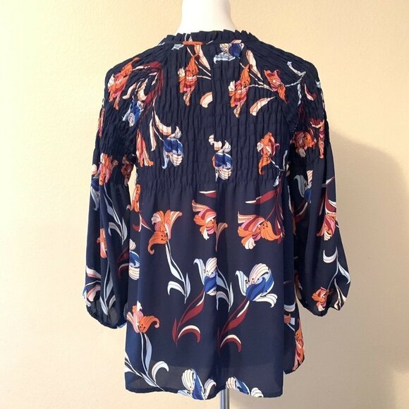 a.n.a Multi Color Floral Print Tie Front Blouse - Picture 3 of 5
